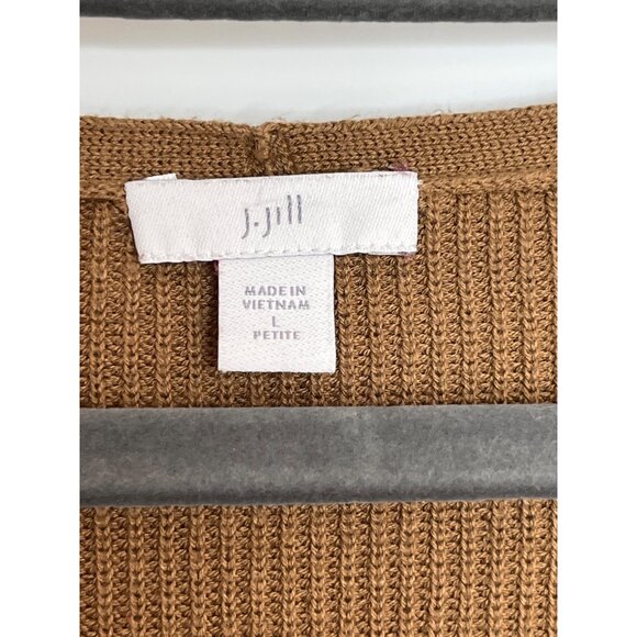 J JIll Brown V-Neck Ribbed Knit Long Sleeve Pullover Sweater Cotton Blend L P - Picture 5 of 8